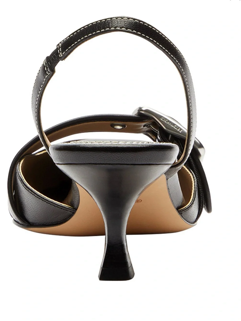 Coach Margot Black Leather Slingback Pump with Silver Buckle Size 10